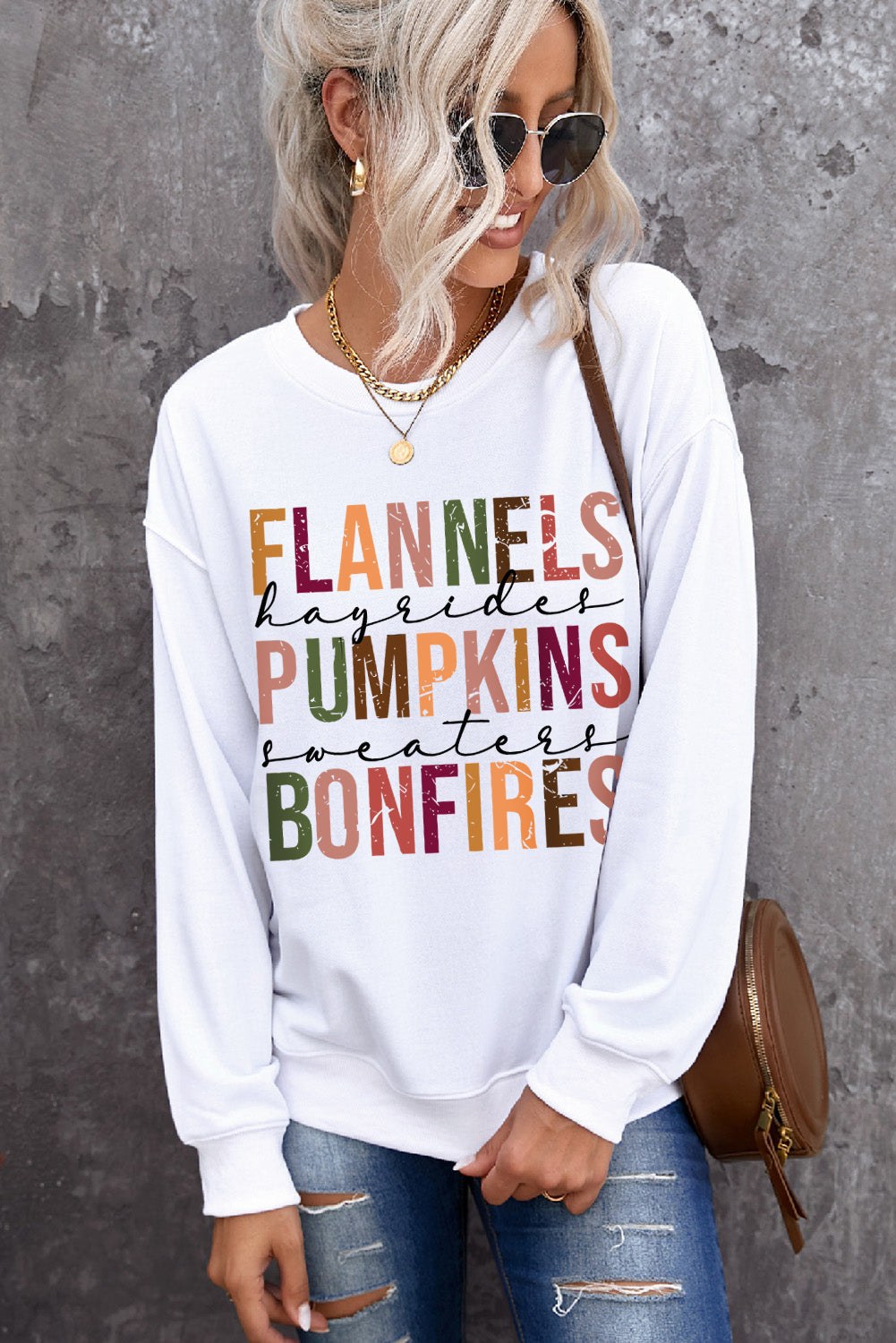 FLANNELS PUMPKINS BONFIRES Graphic Drop Shoulder Sweatshirt