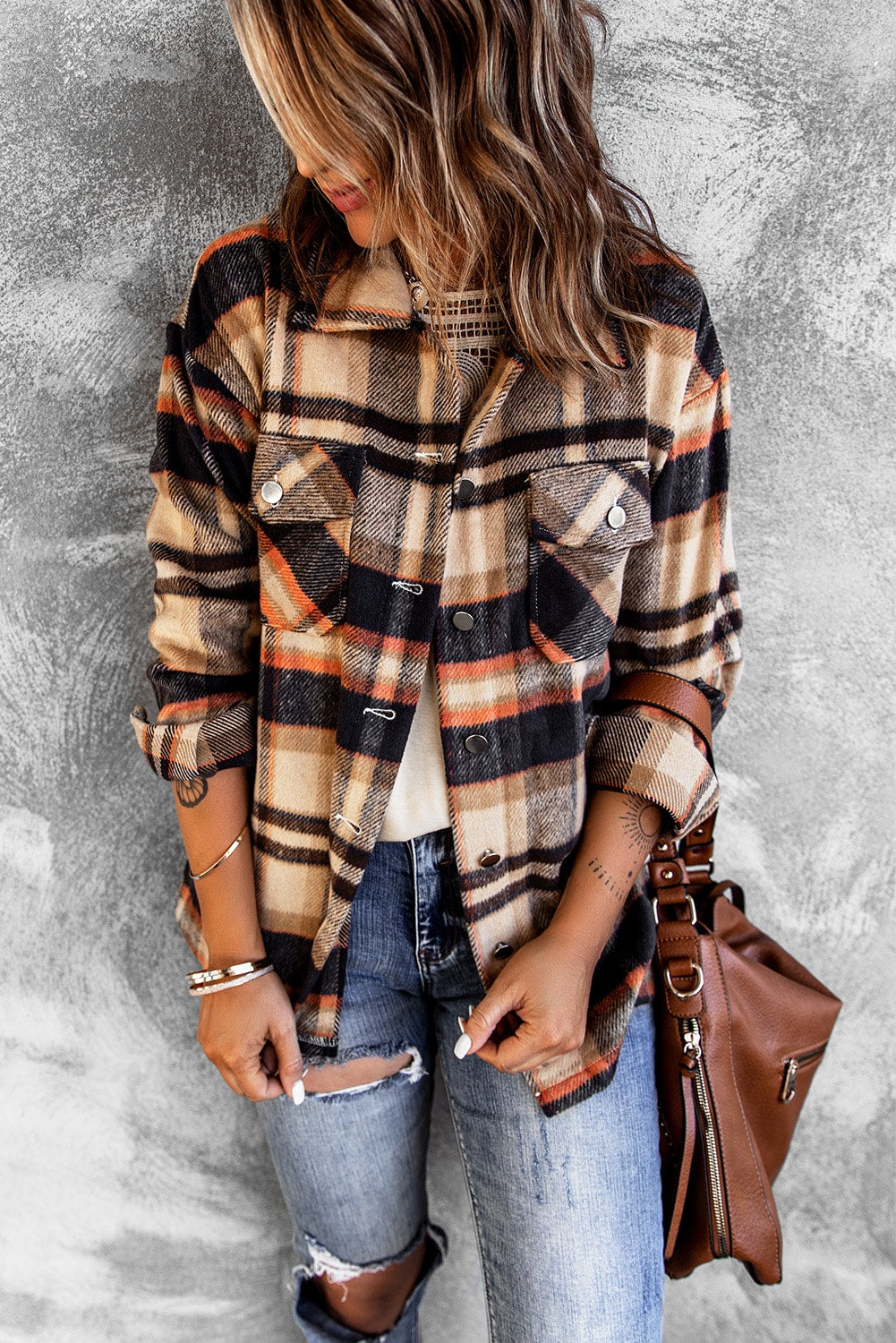 Plaid Button Up Long Sleeve Flannel Shacket