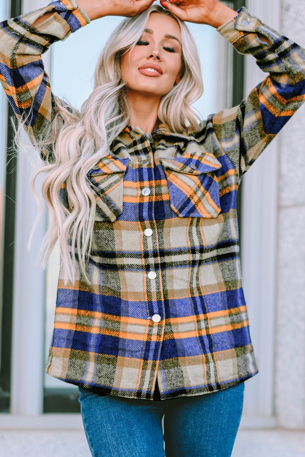 Plaid Button Up Long Sleeve Flannel Shacket