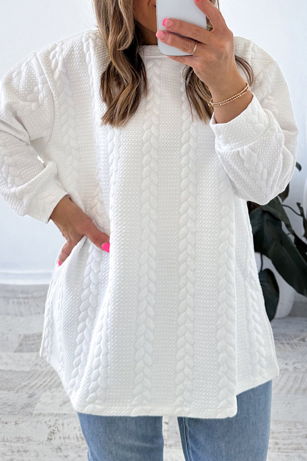 Textured Loose Plus Size Long Sleeve Top