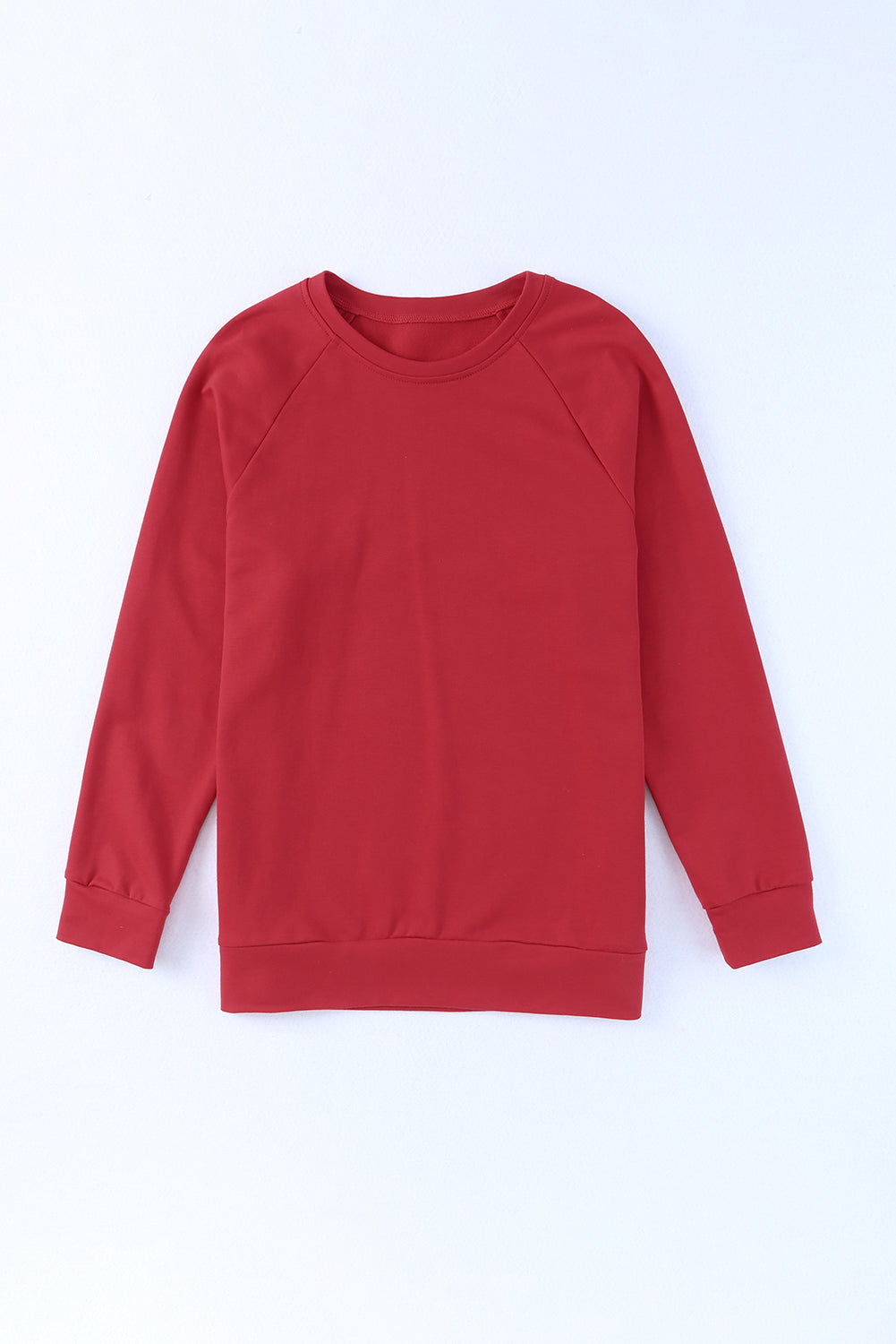 Fiery Red Solid Round Neck Raglan Sleeve Sweatshirt