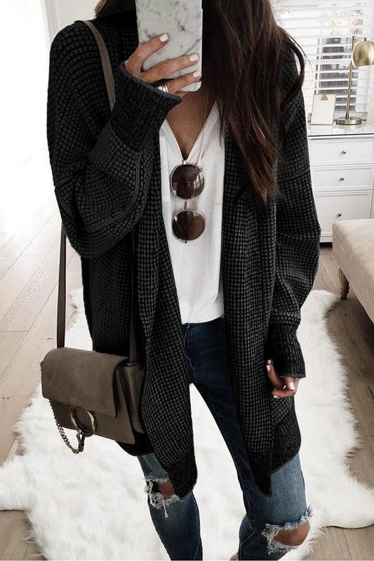 Plaid Casual Contrast Trim Knit Cardigan