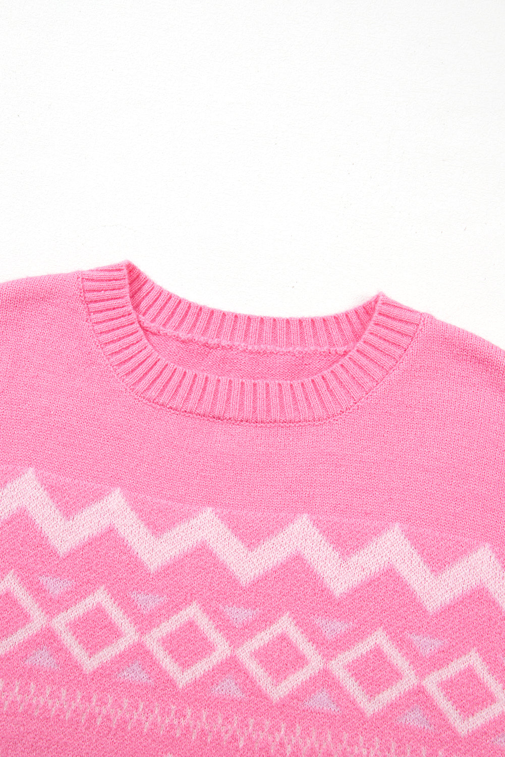 Geometric Pattern Round Neck Drop Shoulder Sweater