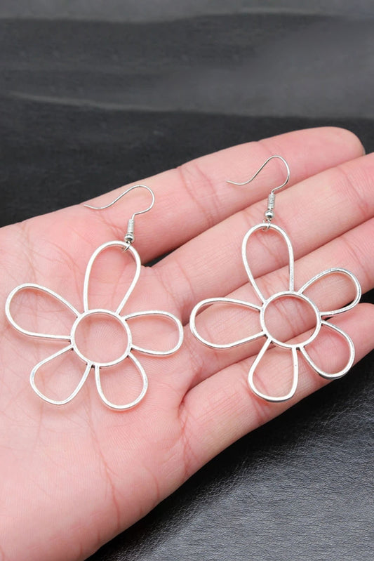 Silvery Alloy Hollowed Flower Hook Earrings