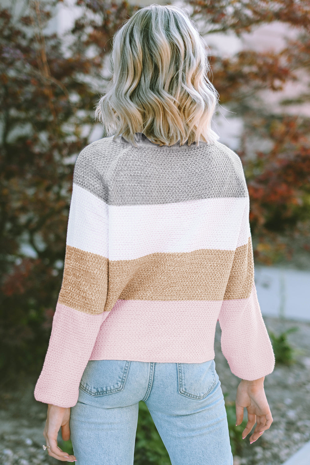 Multicolour Loose Colorblock Knitted Henley Sweater