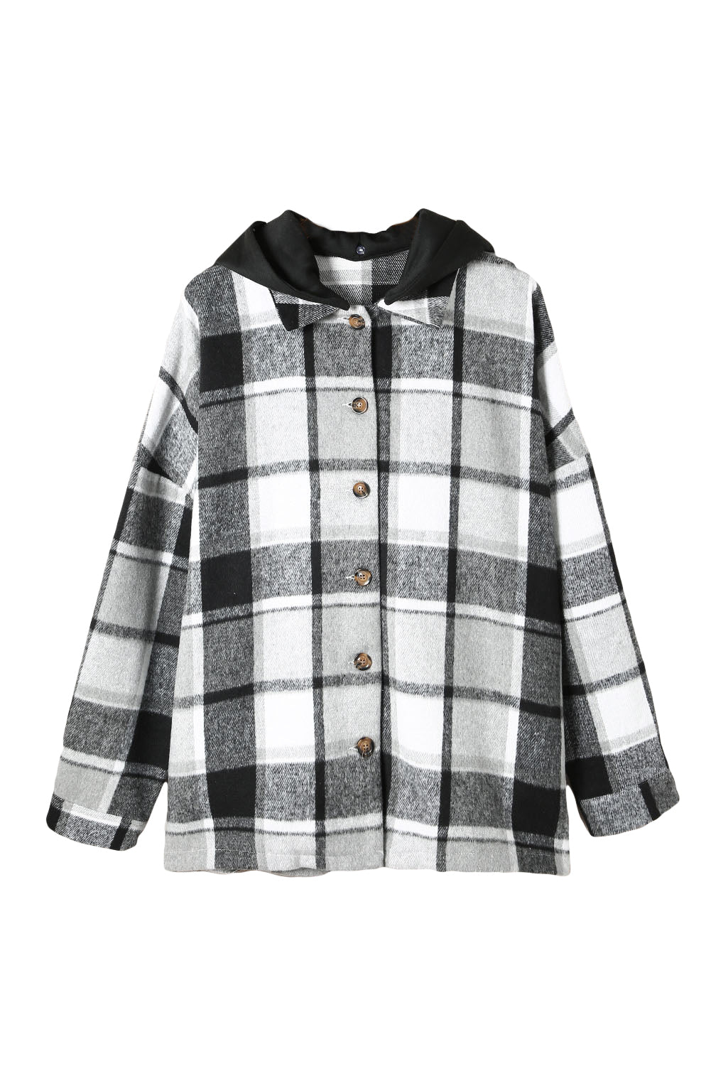 Plaid Button Front Hooded Shacket