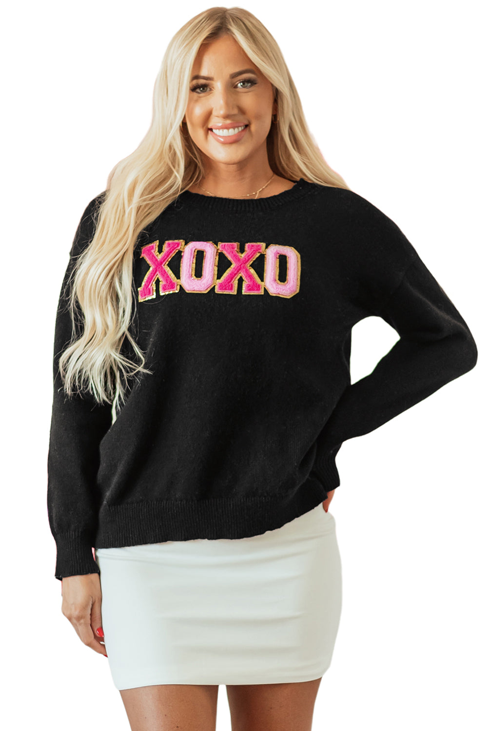 Pink Howdy Heart Graphic Round Neck Casual Sweater