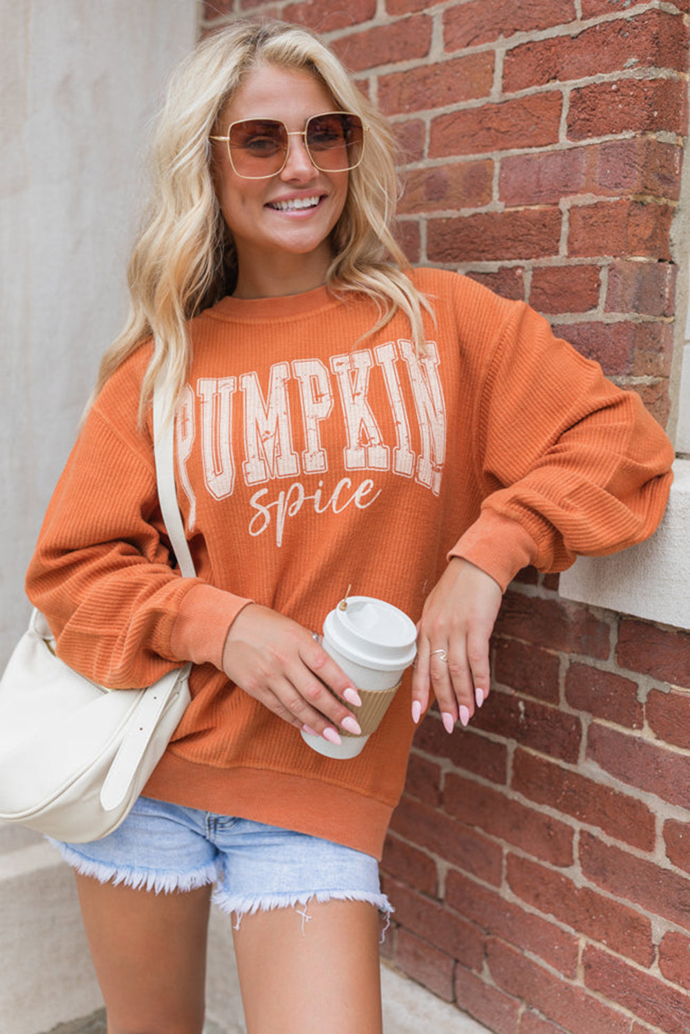 Crinkle Ribbed PUMPKIN Spice Graphic Crewneck Sweatshirt