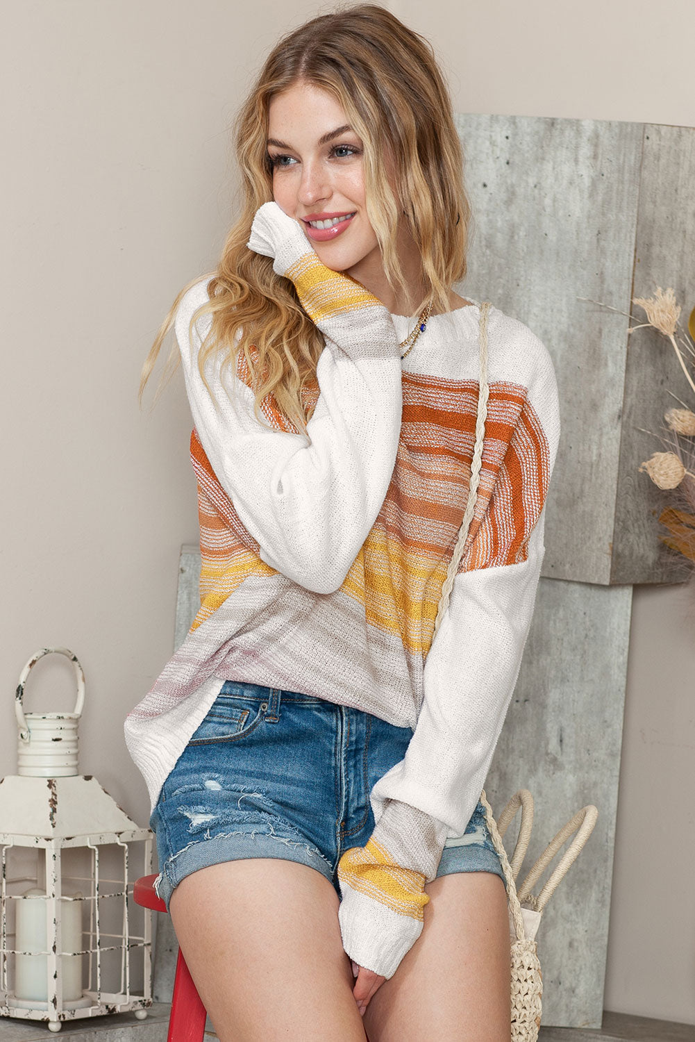 Knitted Long Sleeve Pullover Striped Sweater