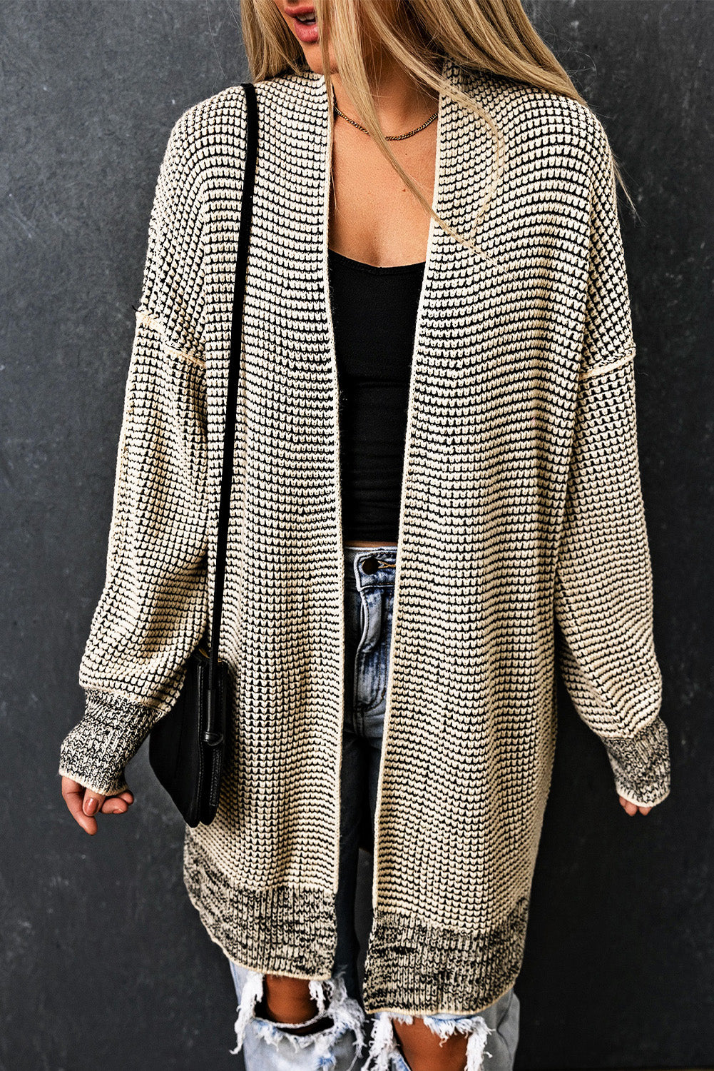 Plaid Casual Contrast Trim Knit Cardigan