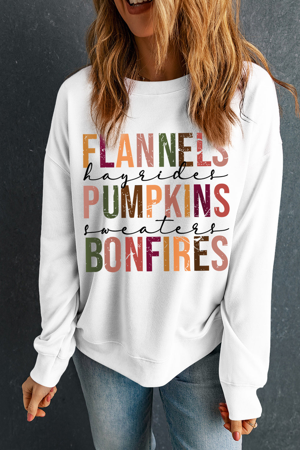 FLANNELS PUMPKINS BONFIRES Graphic Drop Shoulder Sweatshirt