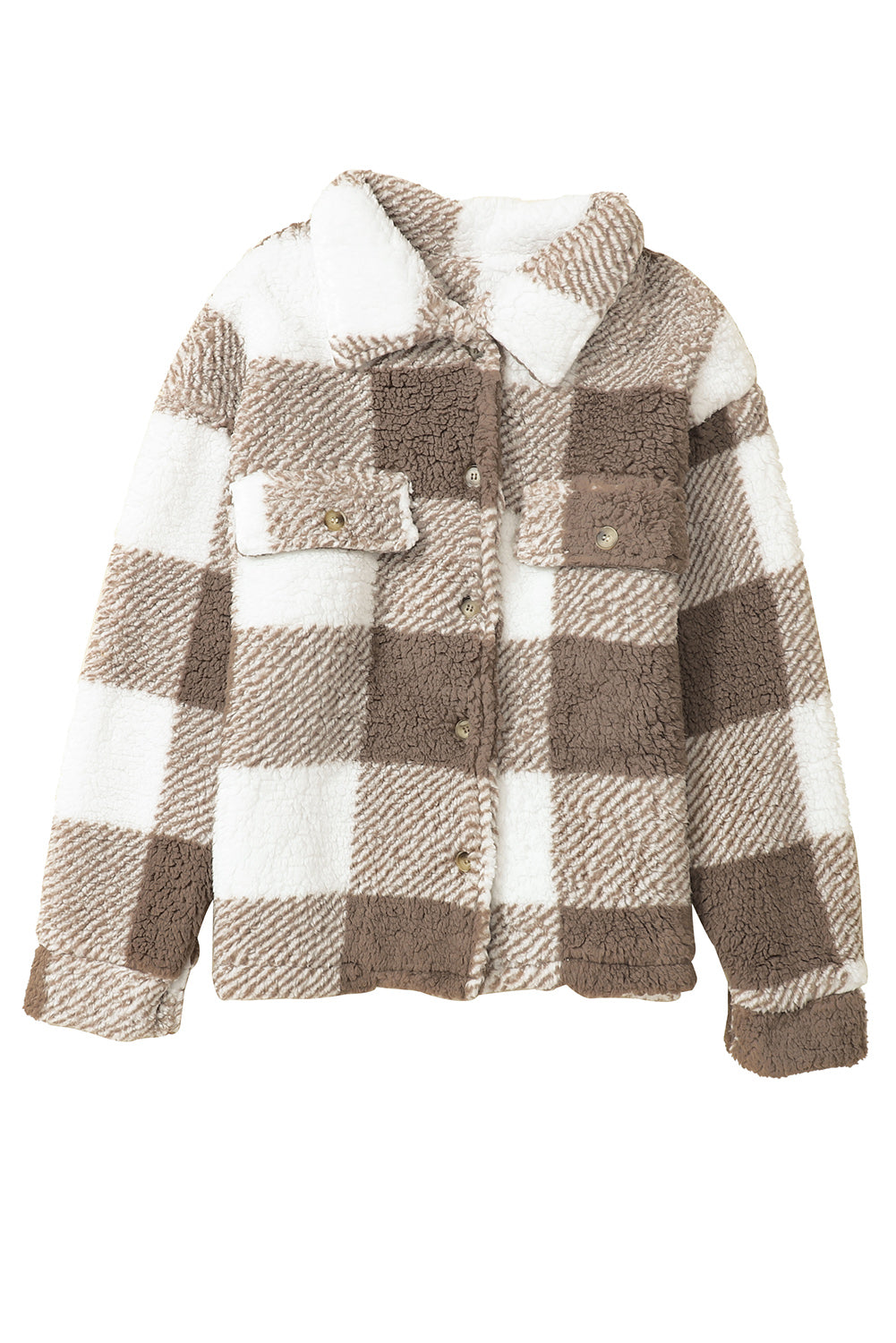 Plaid Buttoned Collared Sherpa Jacket