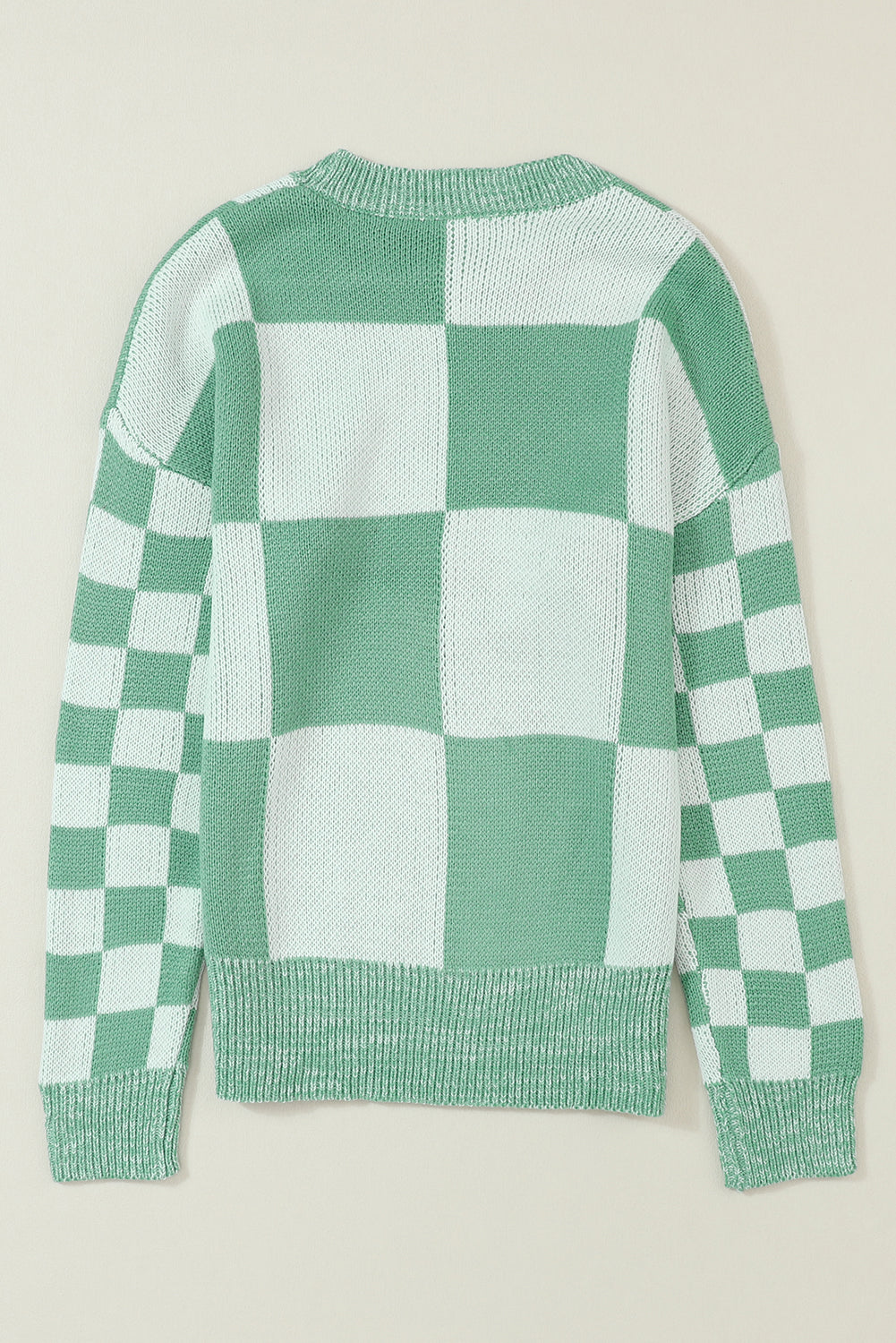 Plaid Knitted Drop Shoulder Sweater