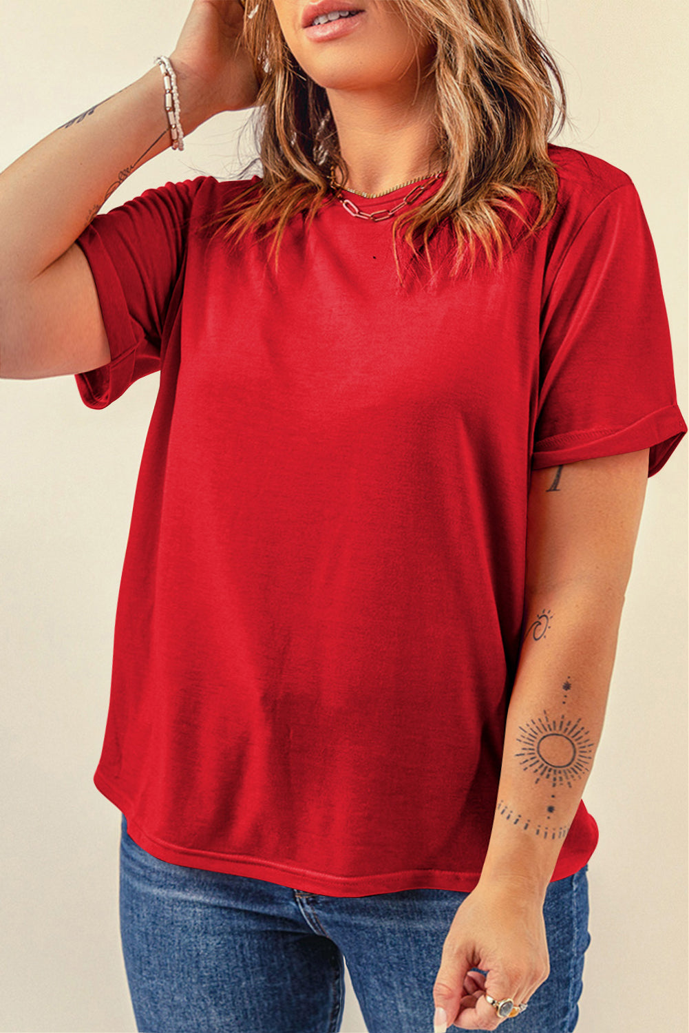 Casual Plain Crew Neck Tee