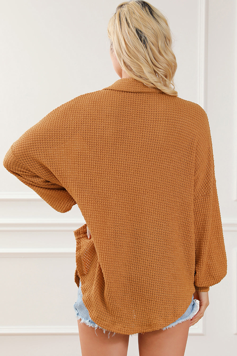 Plus Size Chest Pocket Waffle Knit Shirt