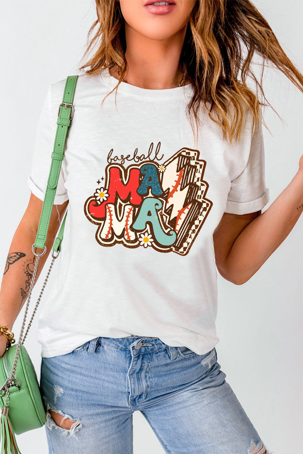 MAMA Baseball Lightning Graphic Round Neck Tee