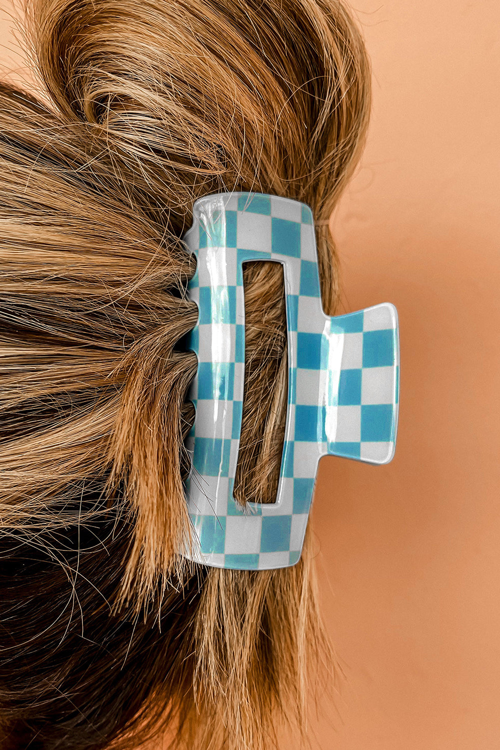 Sachet Pink Checkered Print Hollow Out Hair Clip