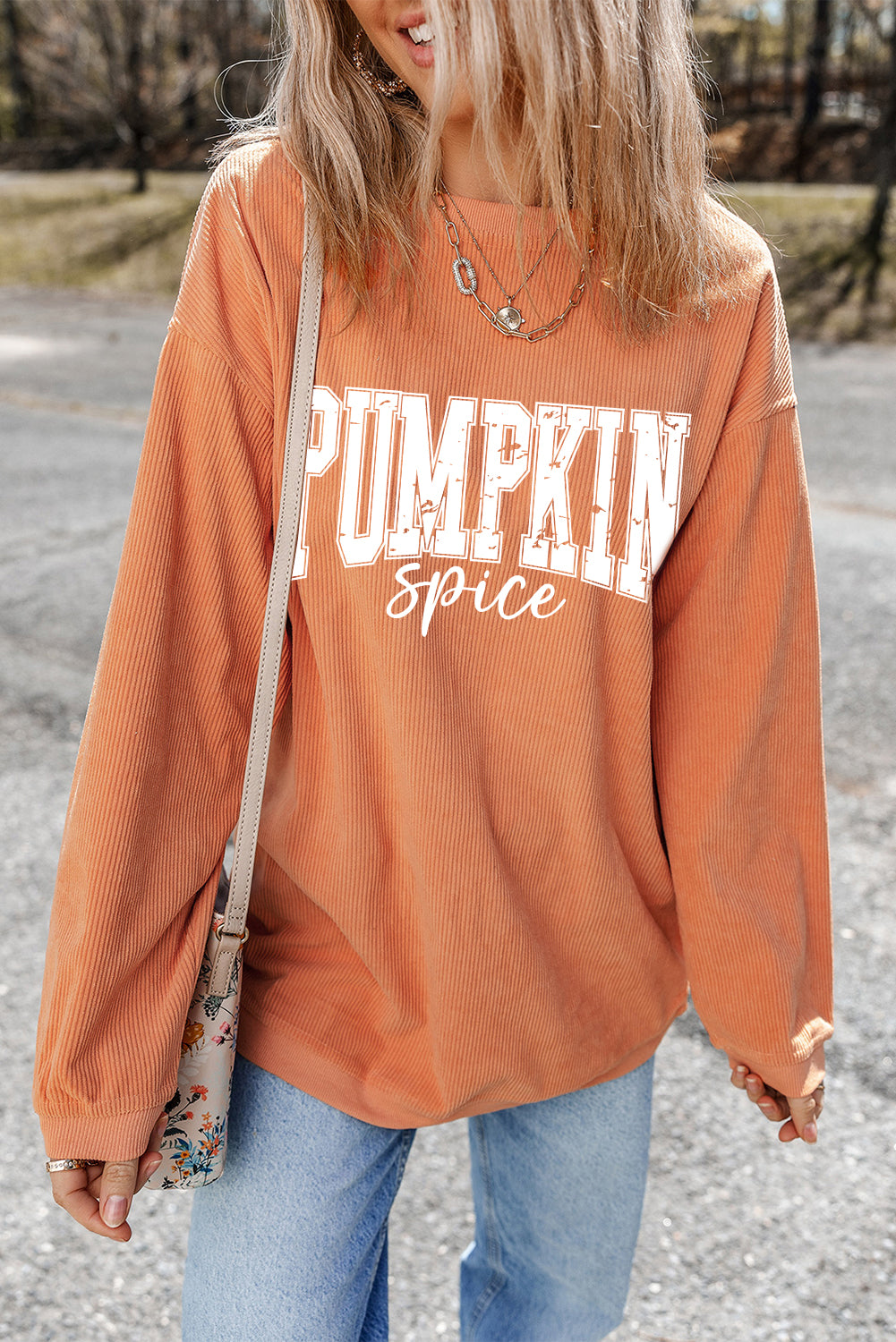 Crinkle Ribbed PUMPKIN Spice Graphic Crewneck Sweatshirt