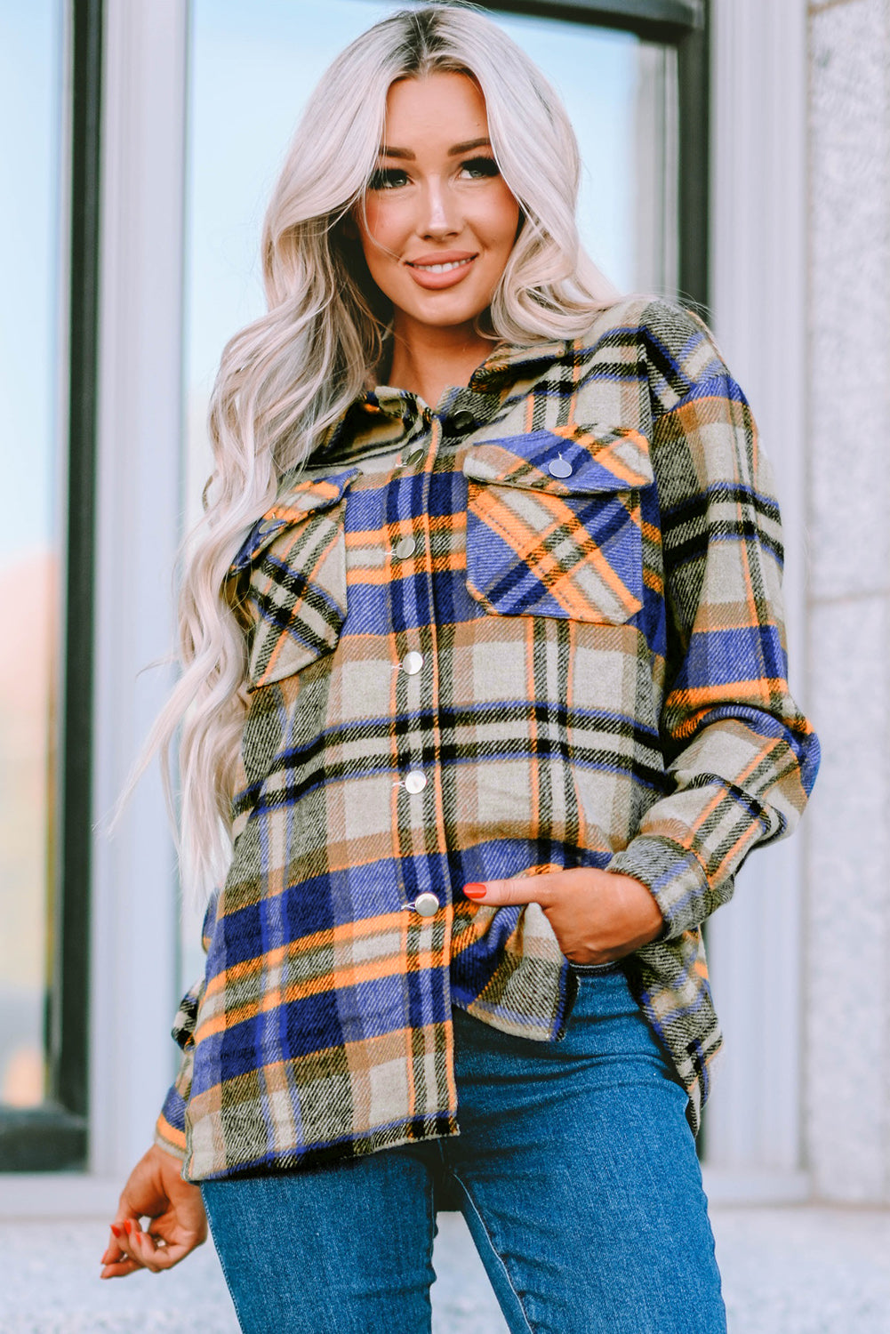 Plaid Button Up Long Sleeve Flannel Shacket