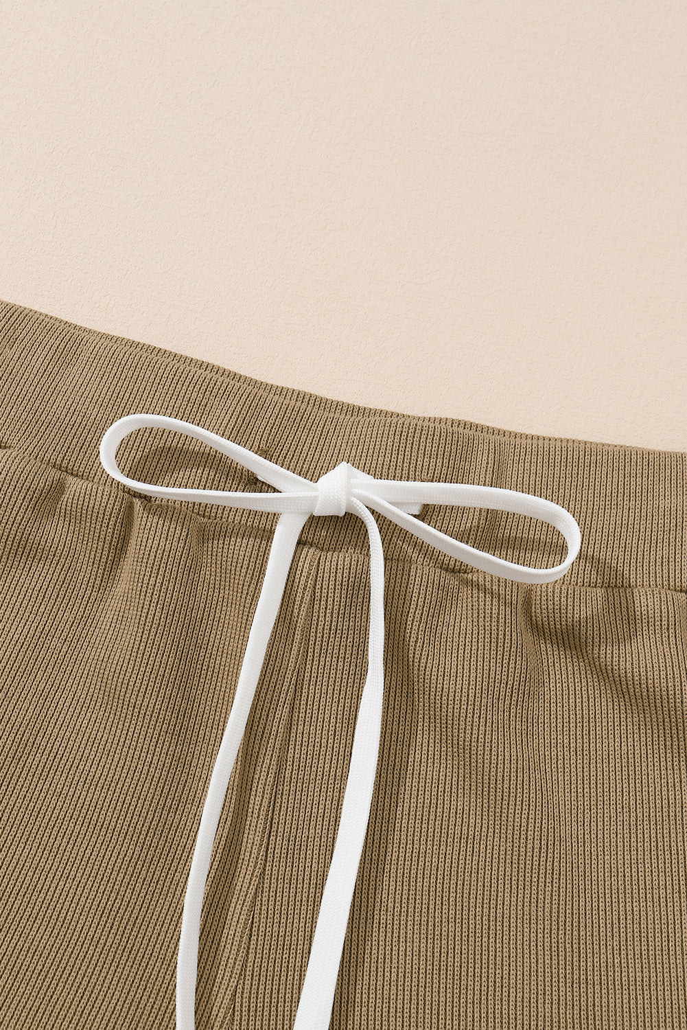 Khaki Exposed Seam Textured Long Sleeve Top Shorts Set