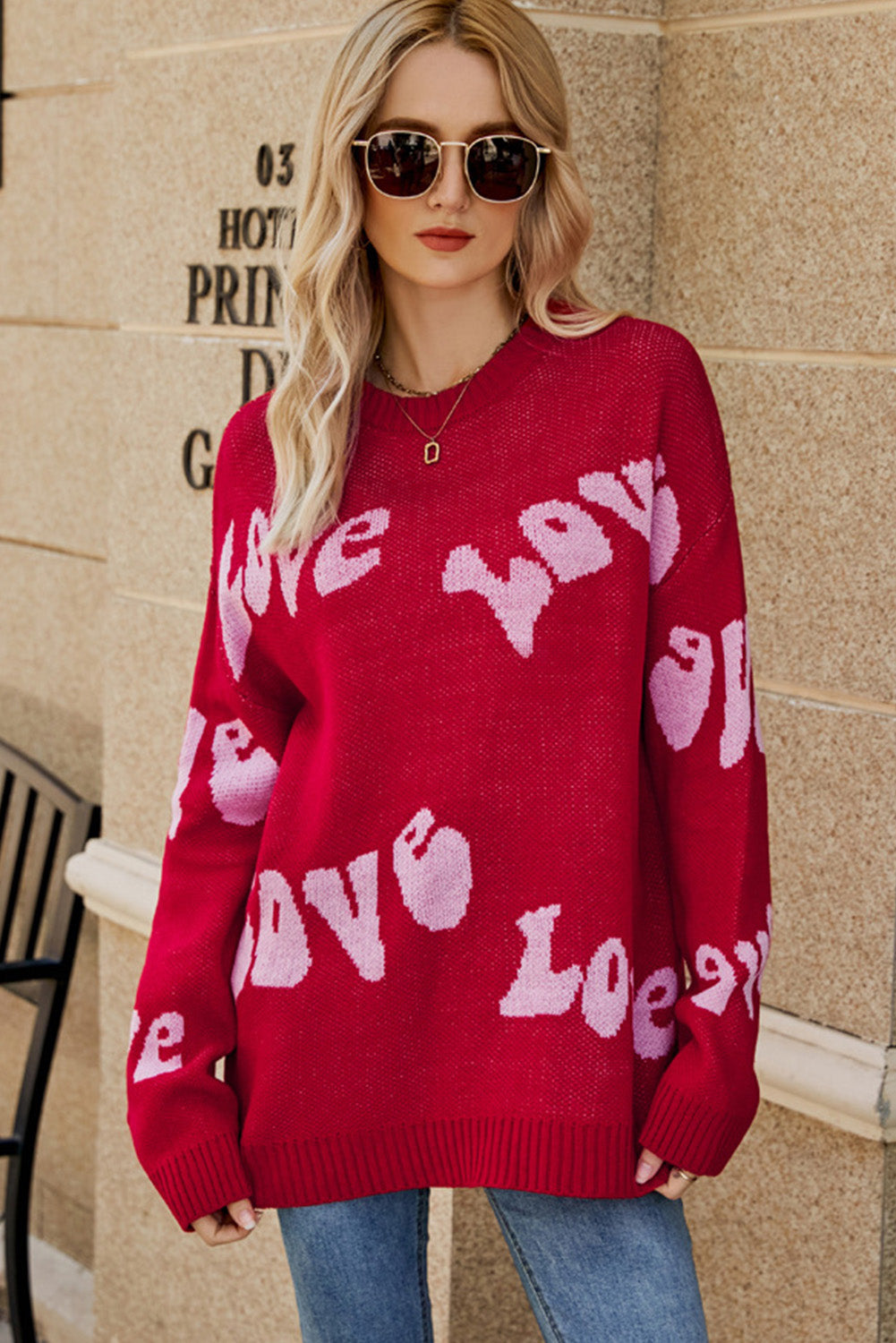 Racing Red Groovy LOVE Slouchy Sweater