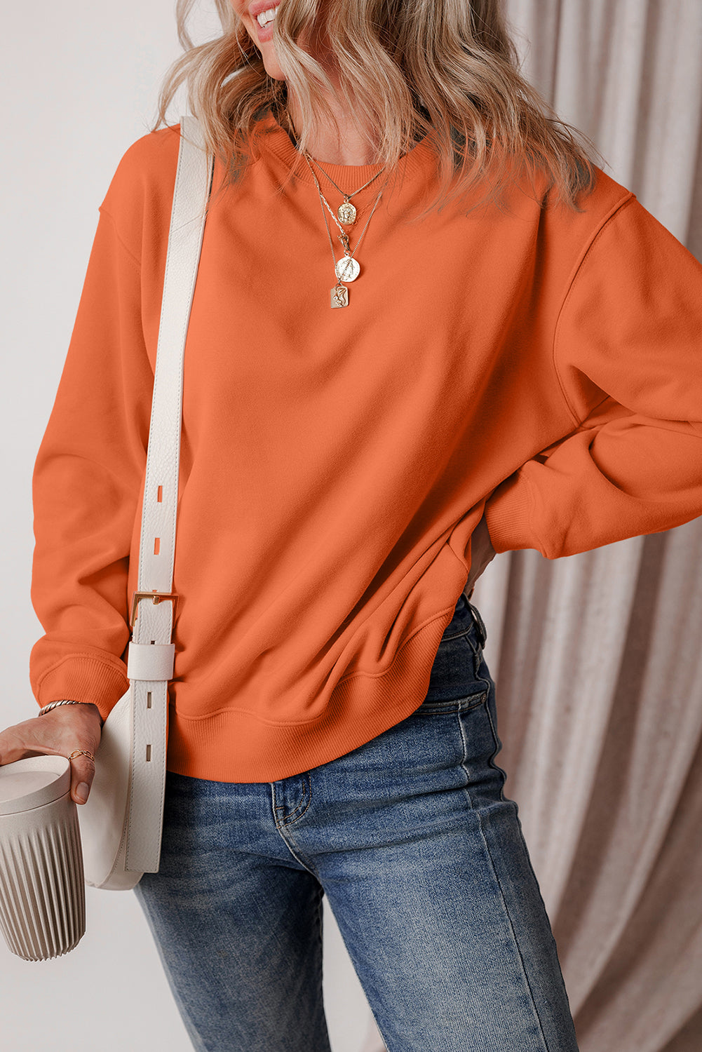 Solid Color Drop Shoulder Terry Sweatshirt