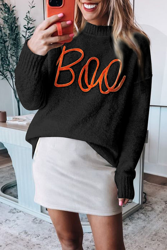 Halloween Boo Drop Shoulder Knit Sweater