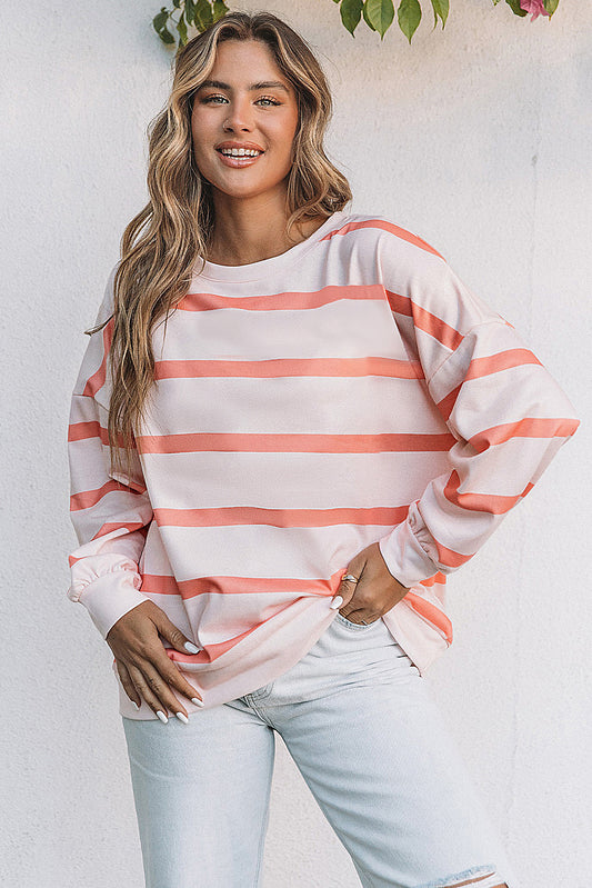 Striped Drop Shoulder Pullover Sweatshirt