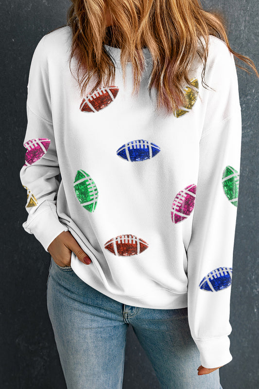 Sequin Rugby Graphic Drop Sleeve Sweatshirt