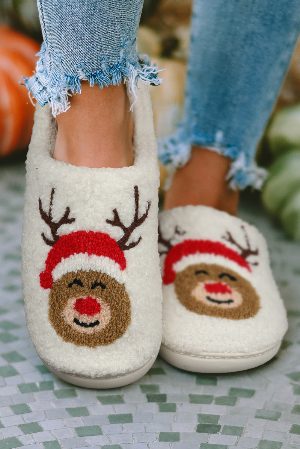 Christmas Deer Pattern Home Plush Slippers