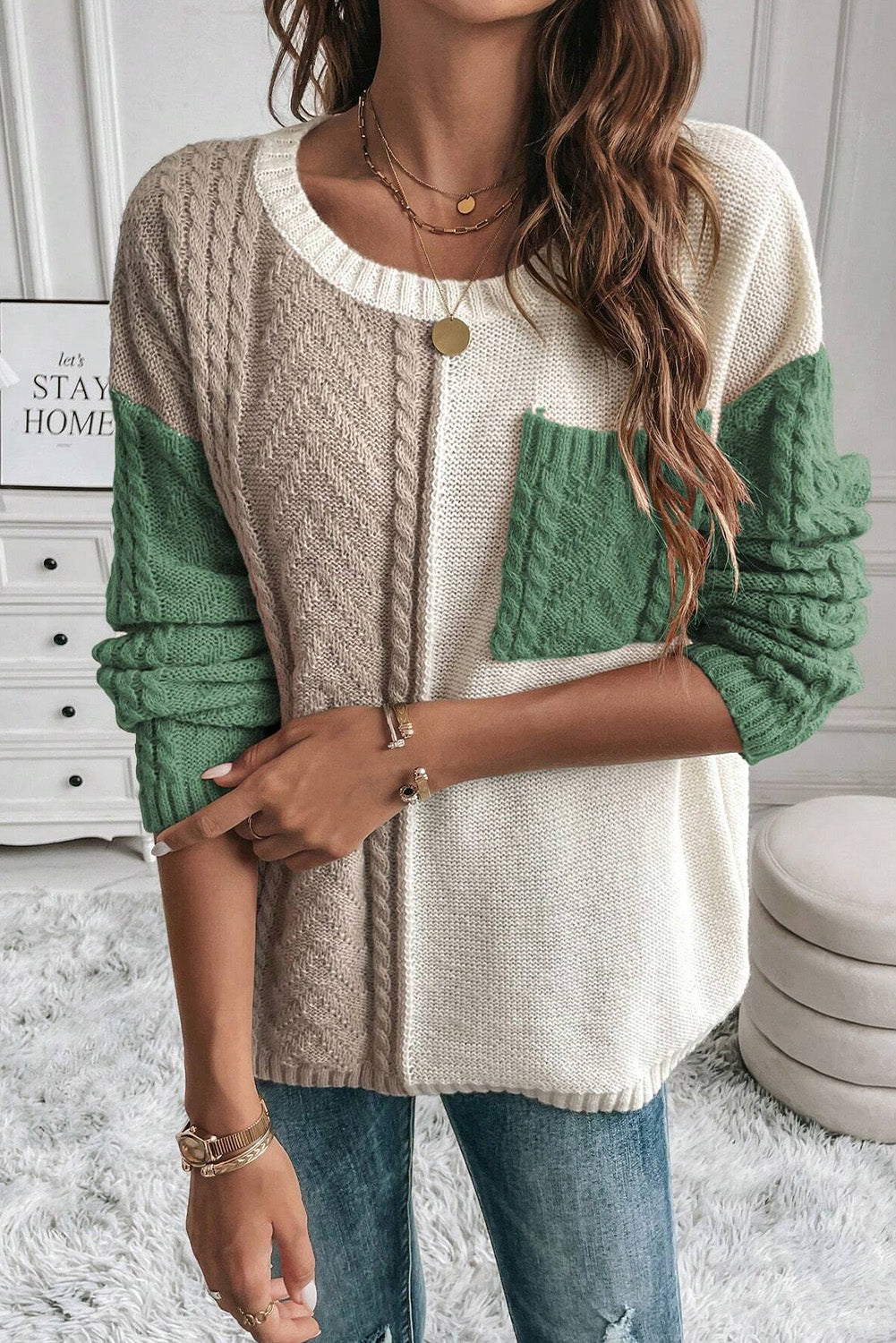 Colorblock Pocket Drop Shoulder Sweater