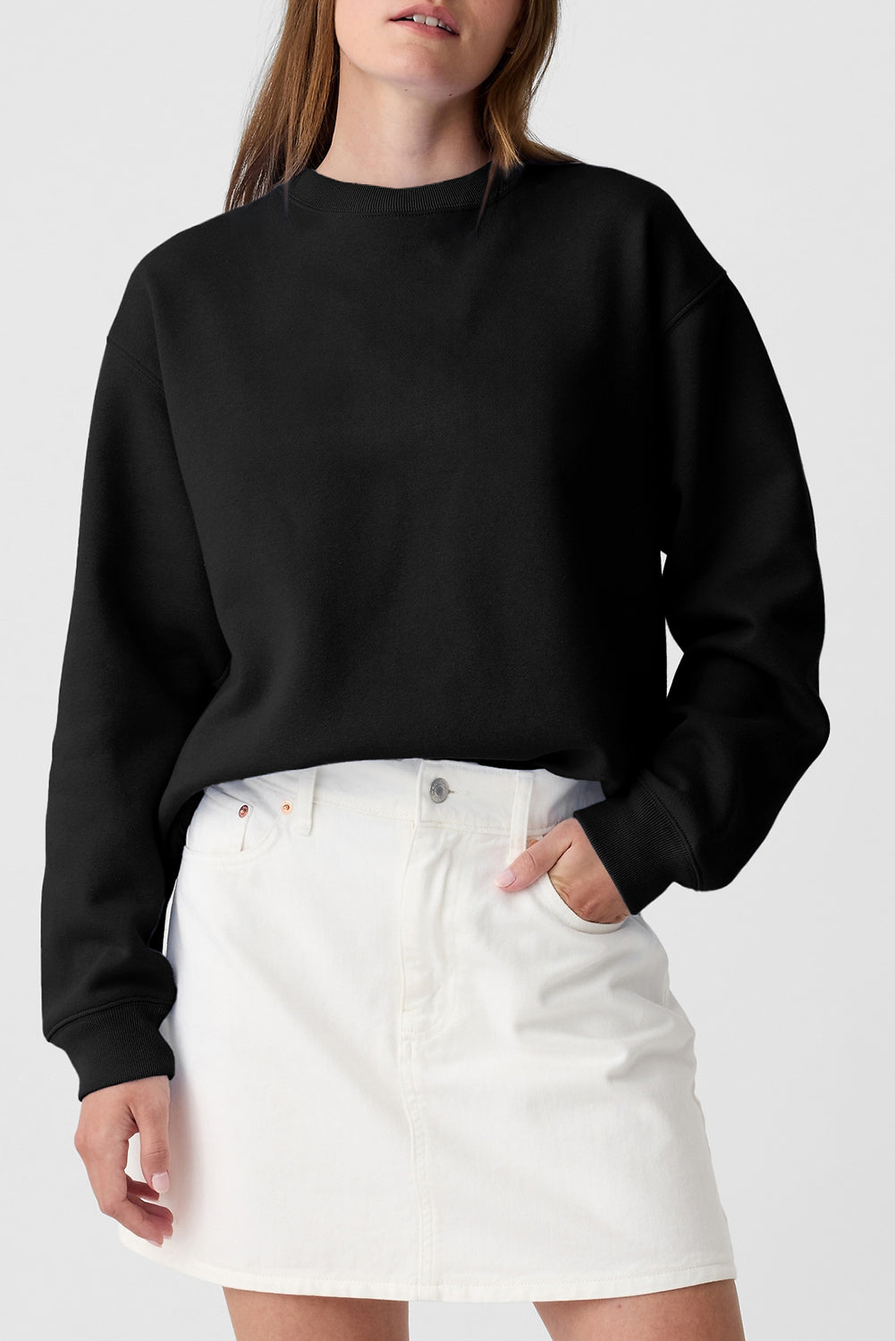 Solid Color Drop Shoulder Terry Sweatshirt