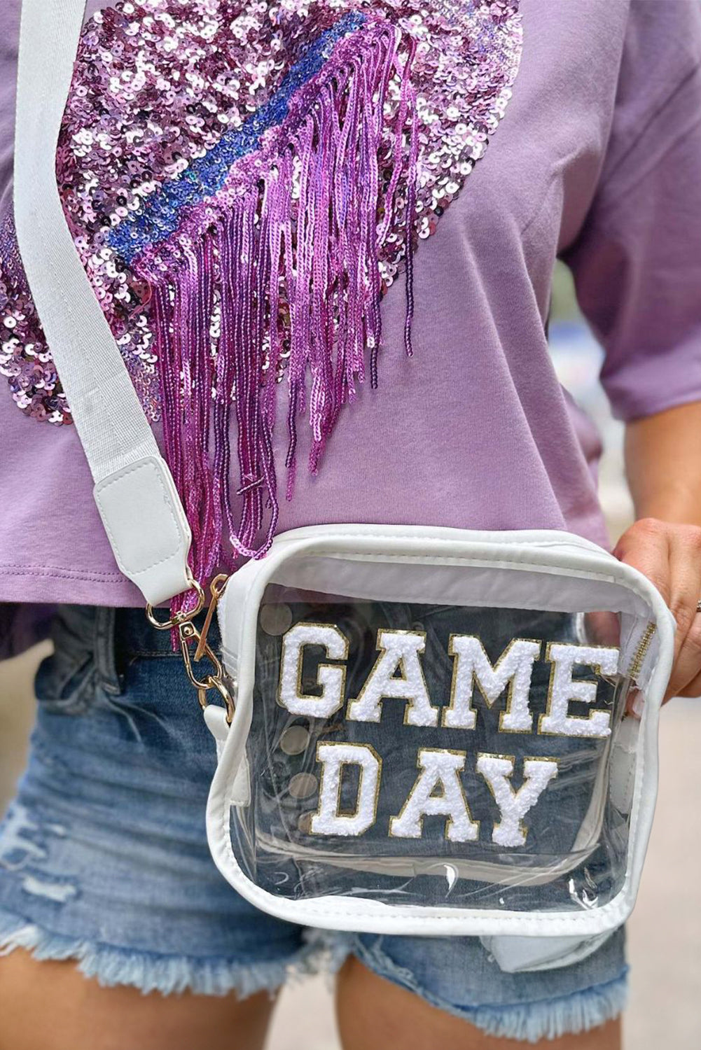 Chenille GAME DAY Pattern Clear Shoulder Bag