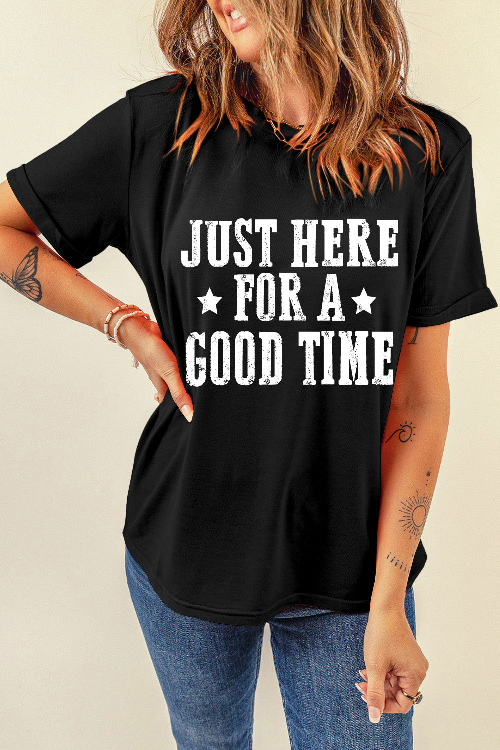 Just Here For A Good Time Graphic Crew Neck T Shirt