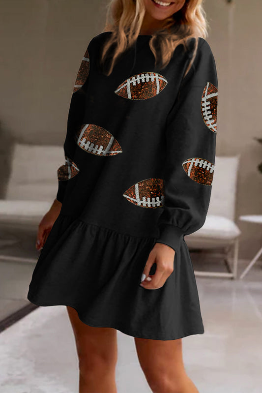 Sequins Rugby Mini Sweatshirt Dress