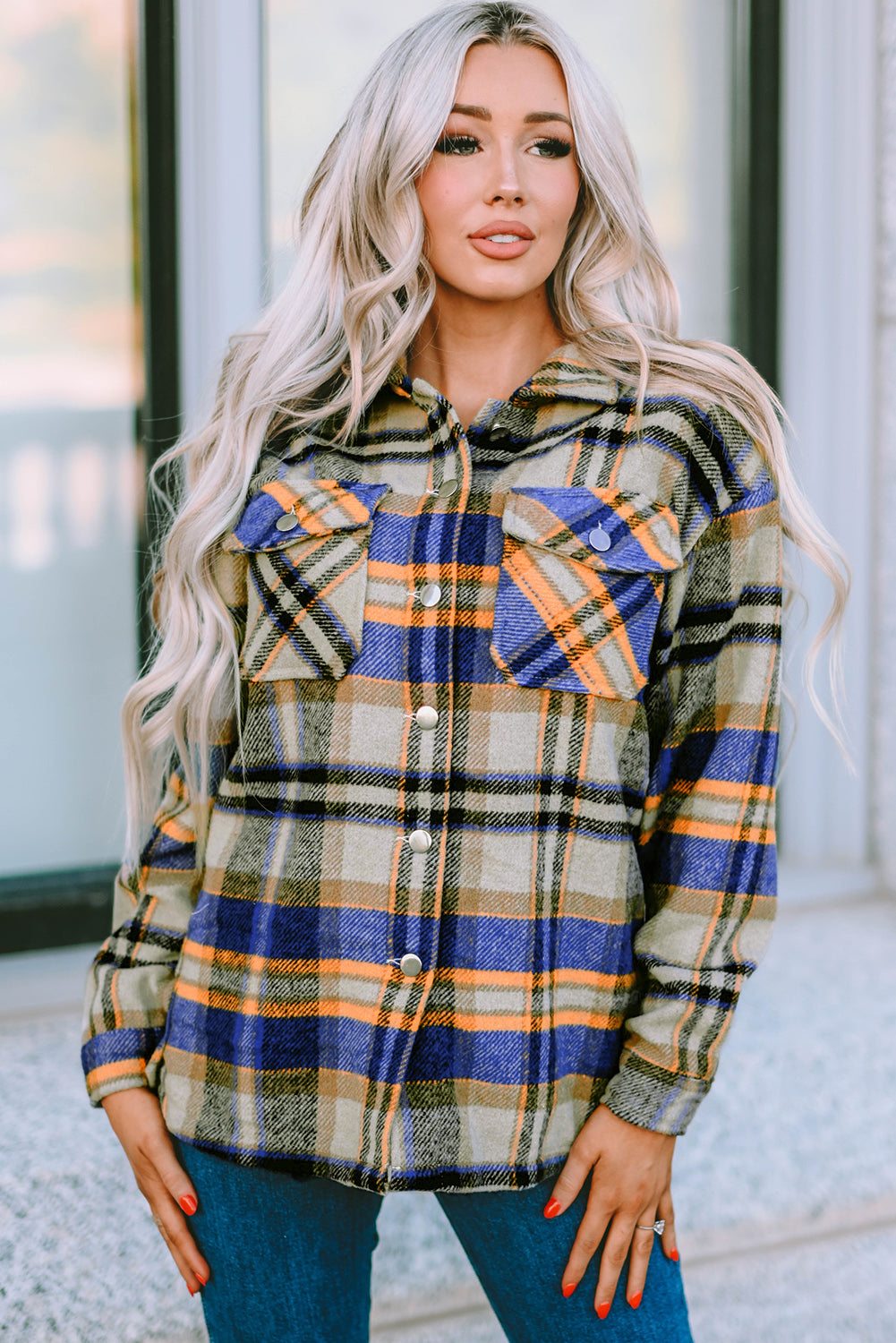 Plaid Button Up Long Sleeve Flannel Shacket