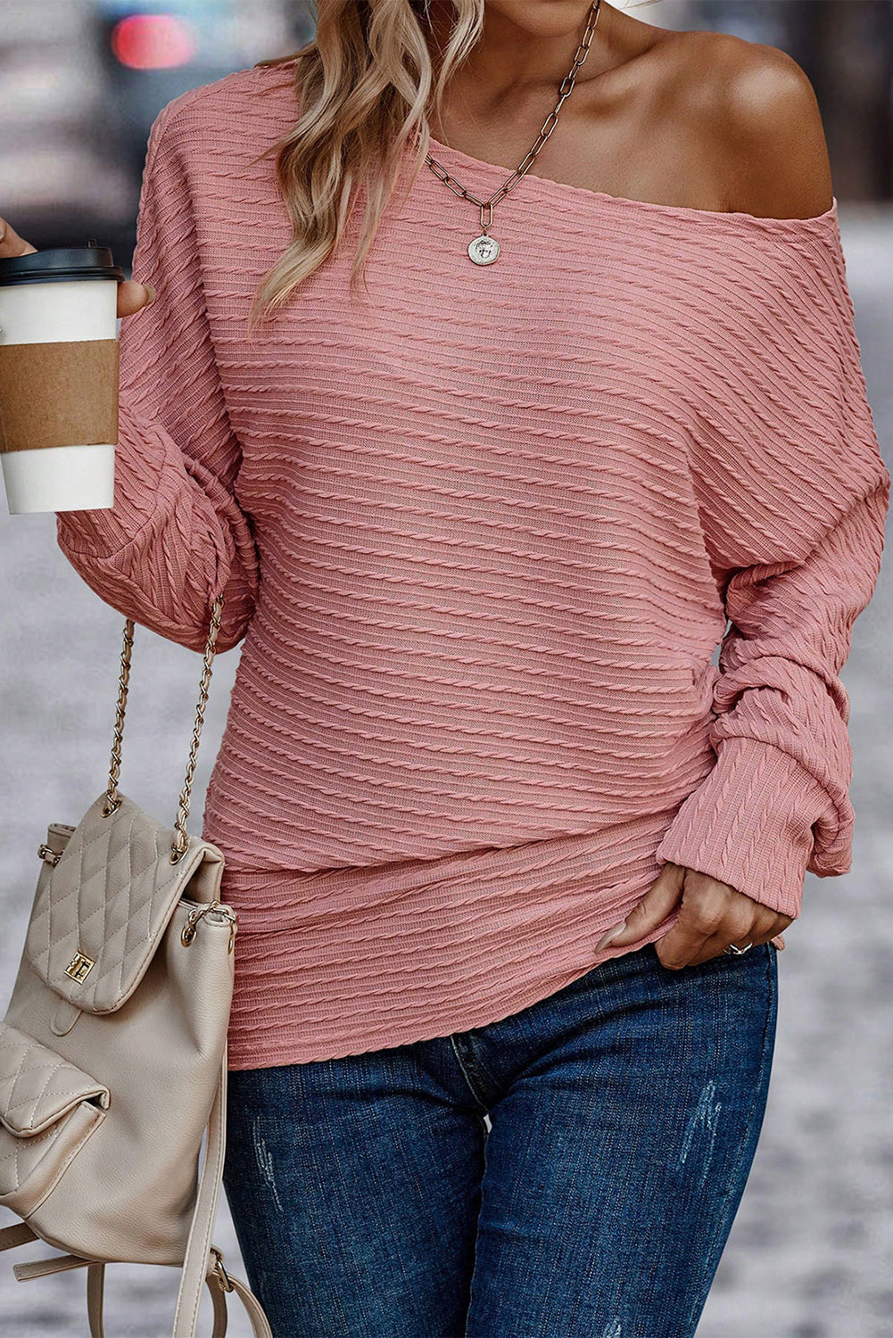 Ribbed Round Neck Knit Long Sleeve Top