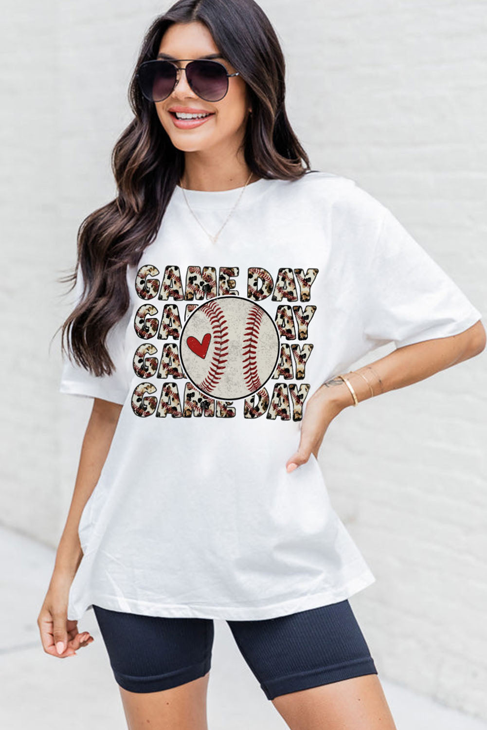 White Baseball GAME DAY Letter Print Graphic Tee