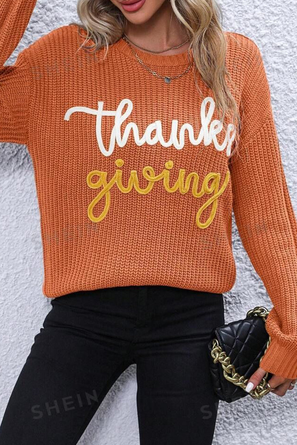 Flame Thanksgiving Letter Graphic Crew Neck Sweater