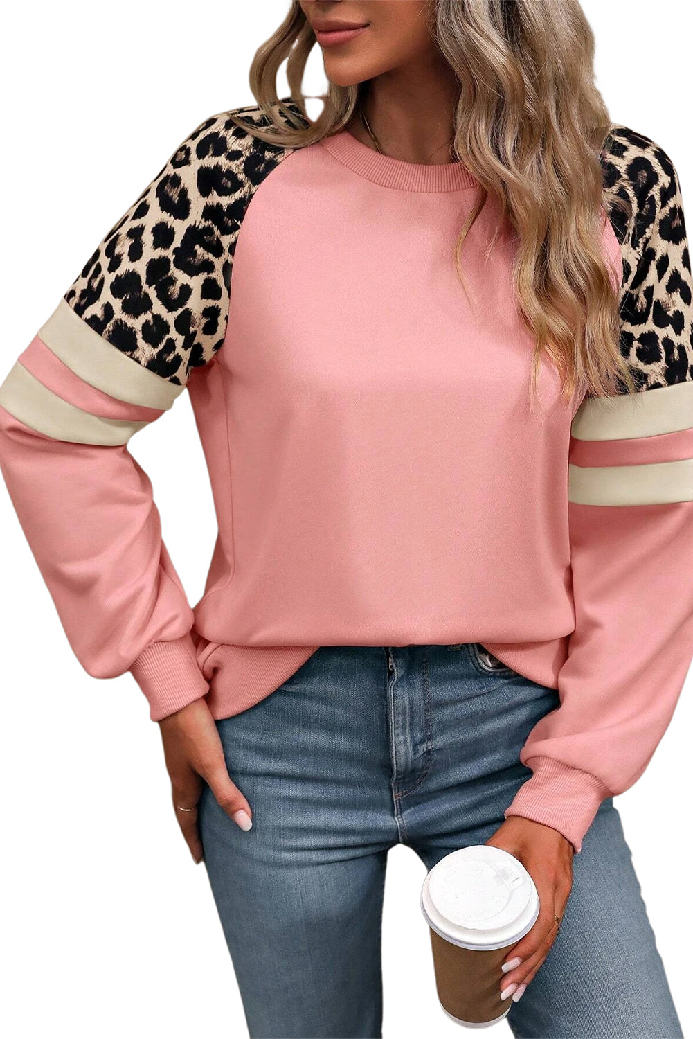 Leopard Print Patchwork Raglan Sleeve Sweatshirt