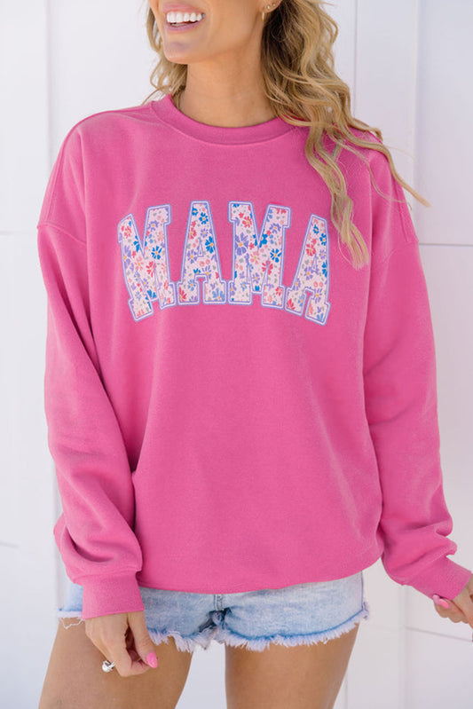 Floral MAMA Embroidered Graphic Pullover Sweatshirt