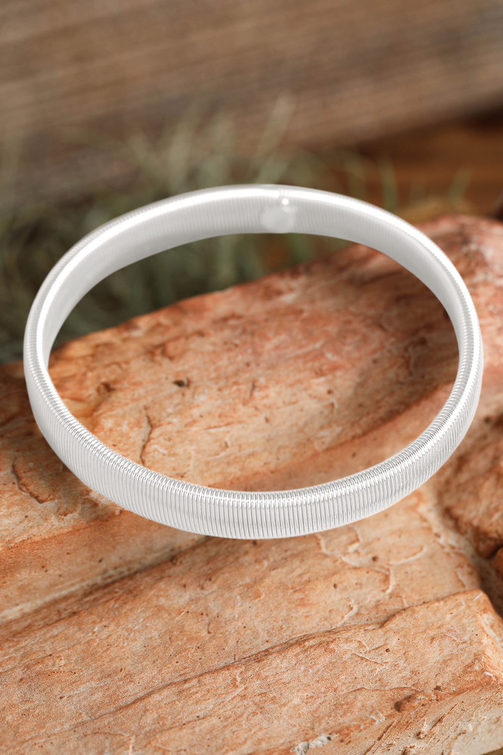 White Stretchy Metal Wide Bangle