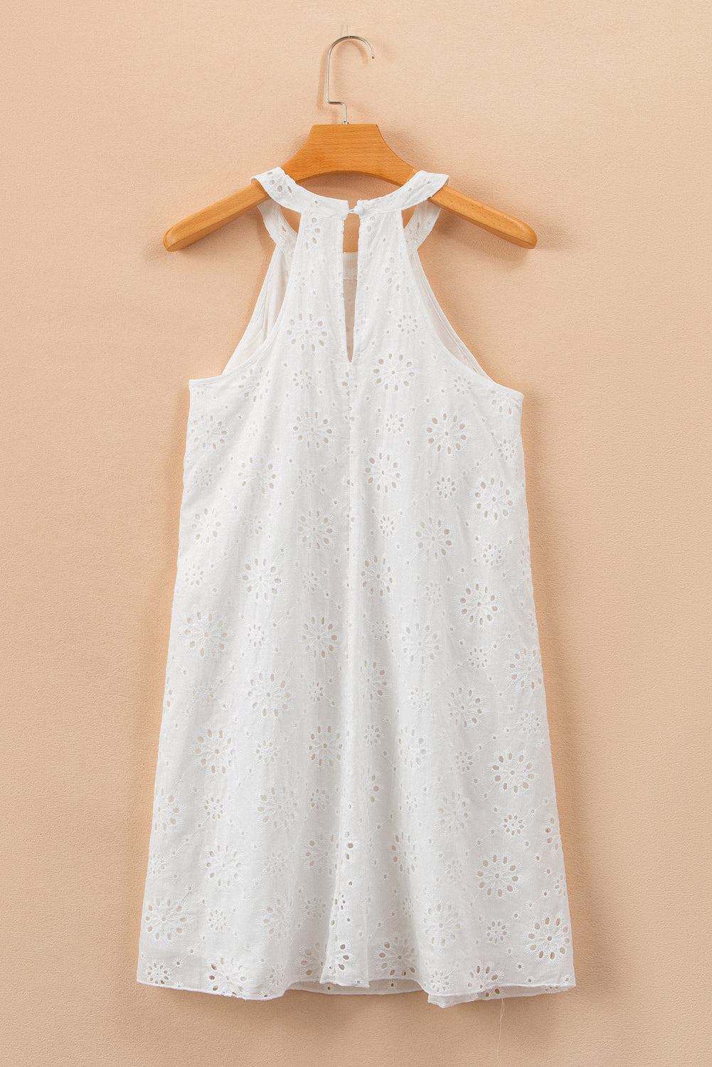 Boho Eyelet Pattern Halter Neck Sleeveless Dress