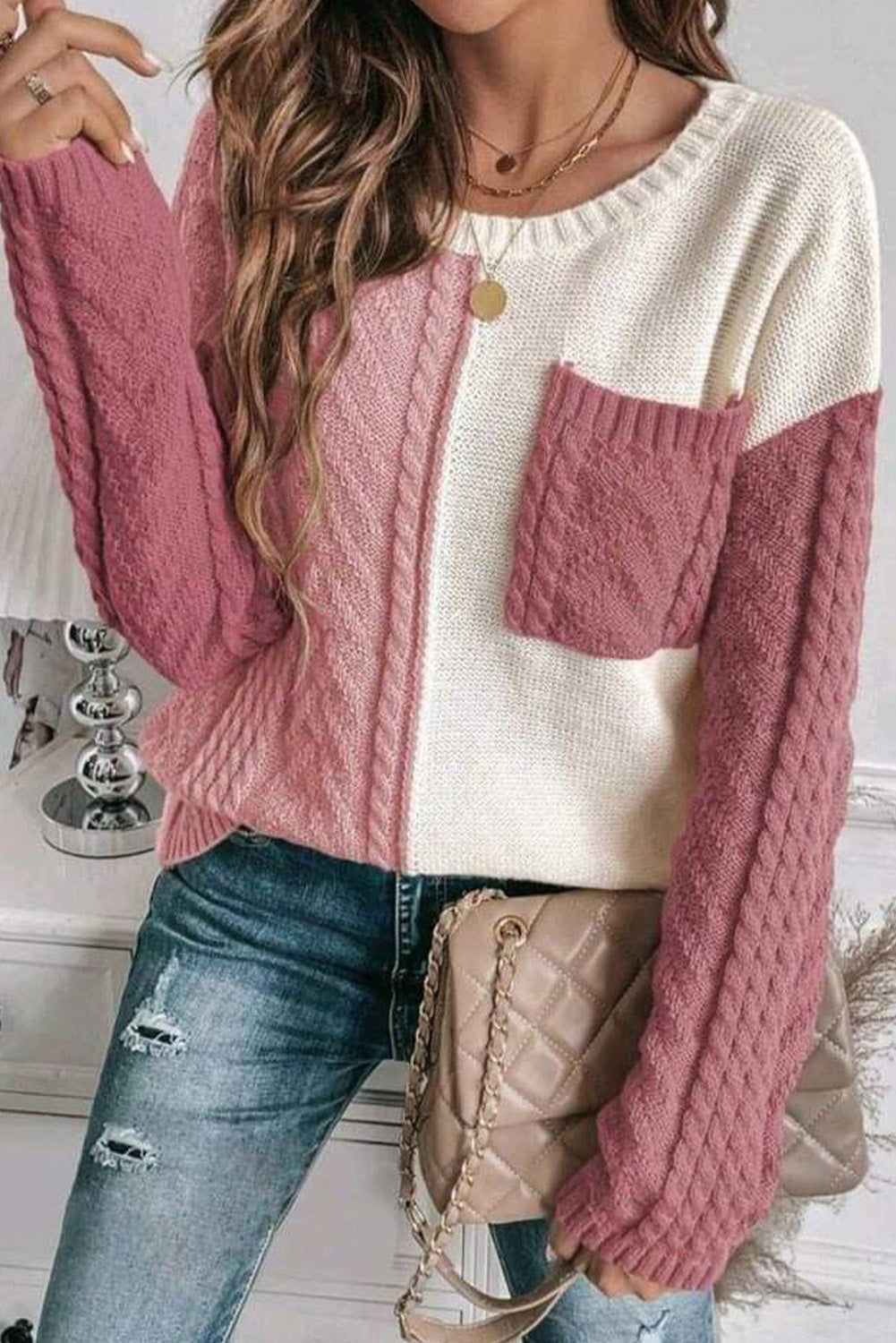 Colorblock Pocket Drop Shoulder Sweater