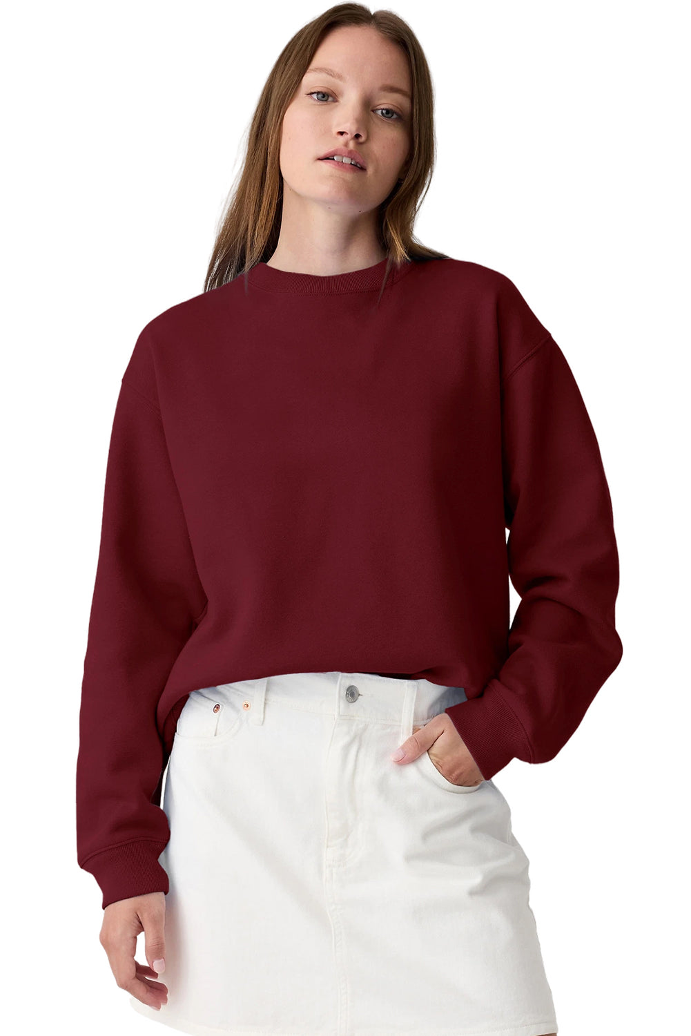 Solid Color Drop Shoulder Terry Sweatshirt