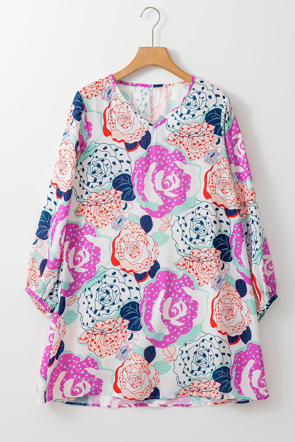 Bracelet Bubble Sleeve Blooming Flower Print Dress