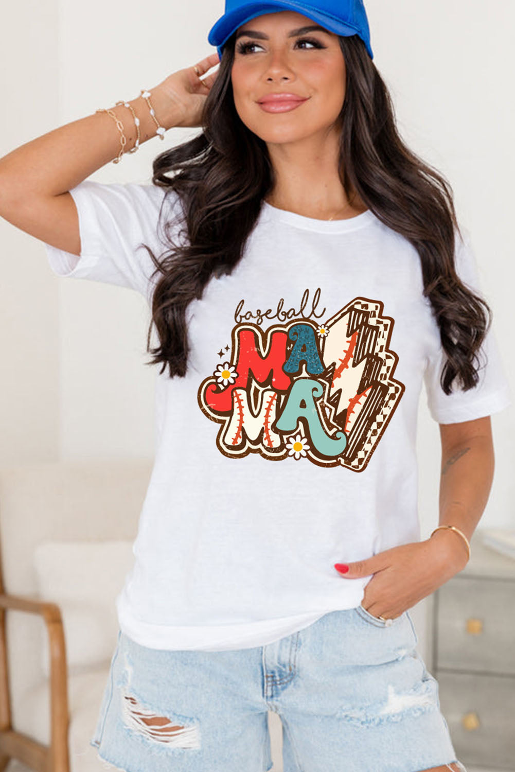 MAMA Baseball Lightning Graphic Round Neck Tee