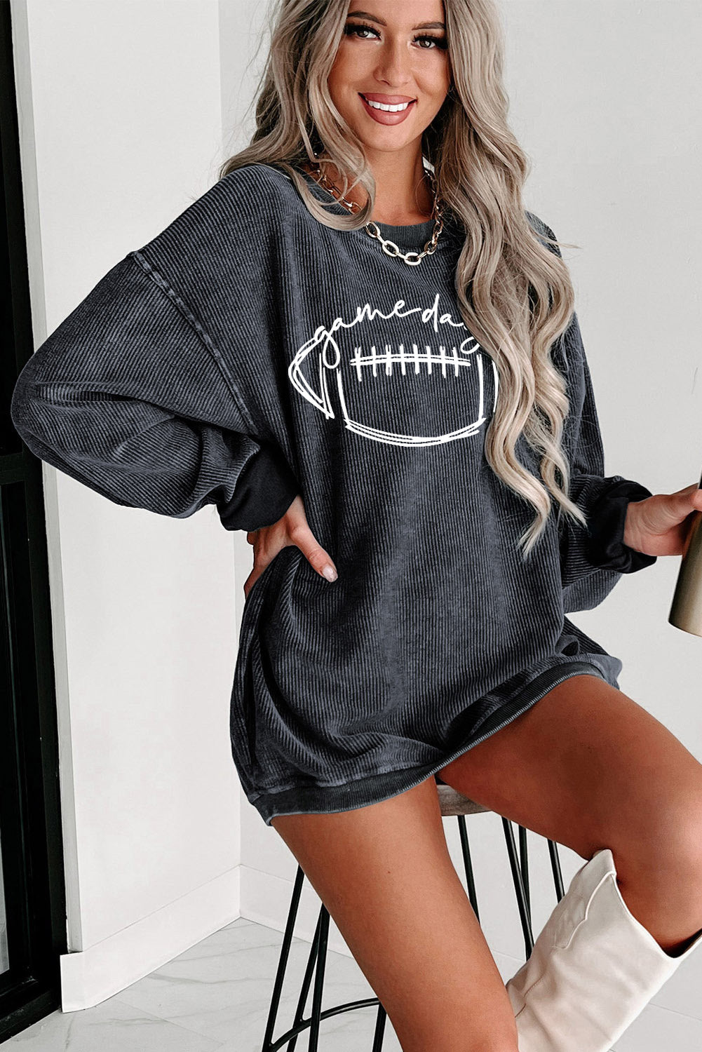 Corded Texture Game Day Graphic Sweatshirt