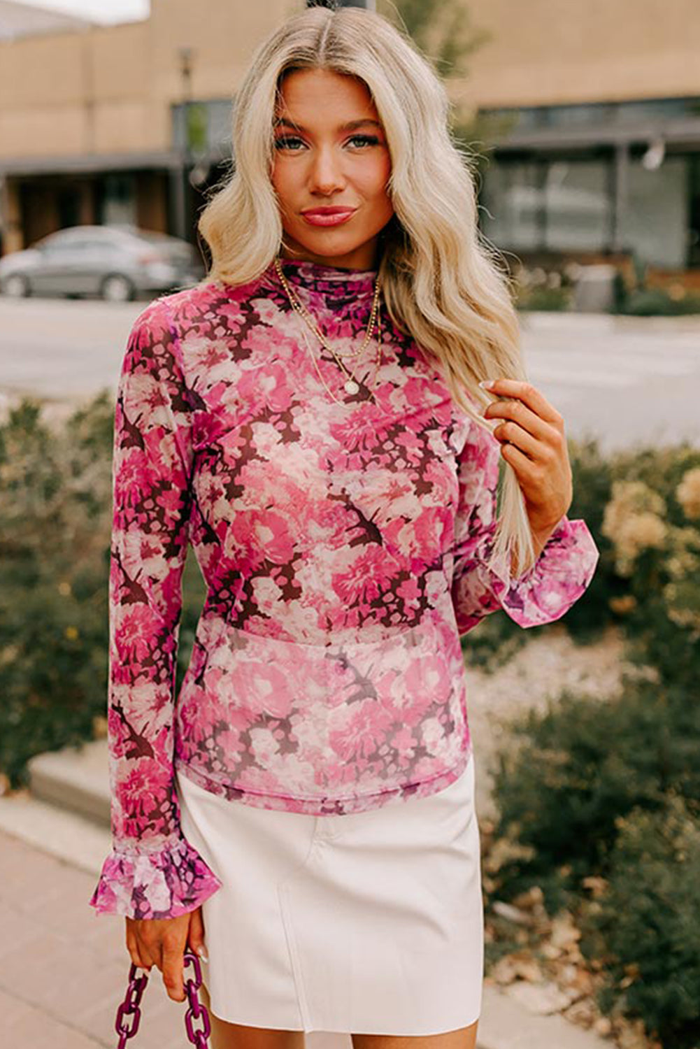 Rose All Over Floral Print Mesh Top