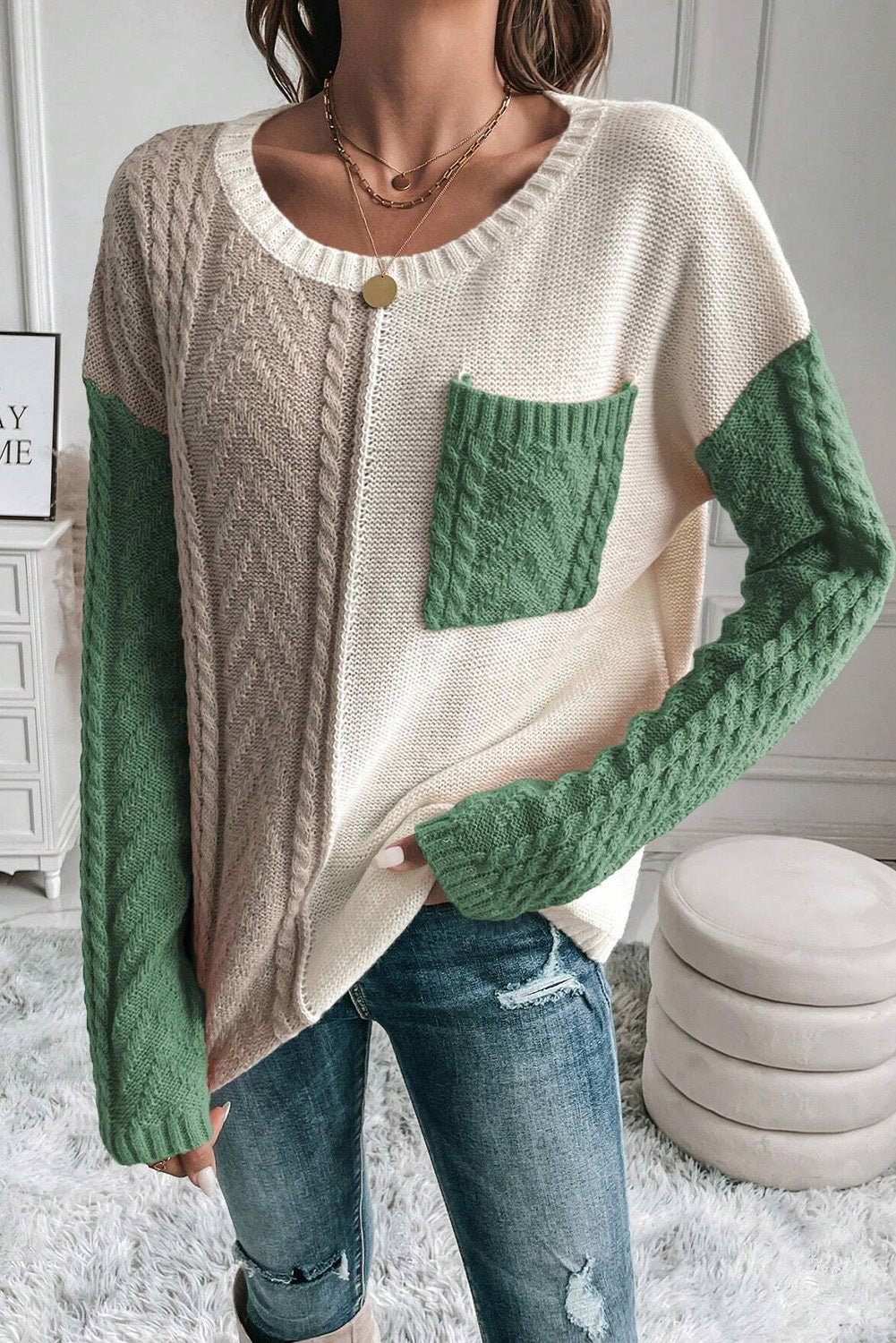 Colorblock Pocket Drop Shoulder Sweater